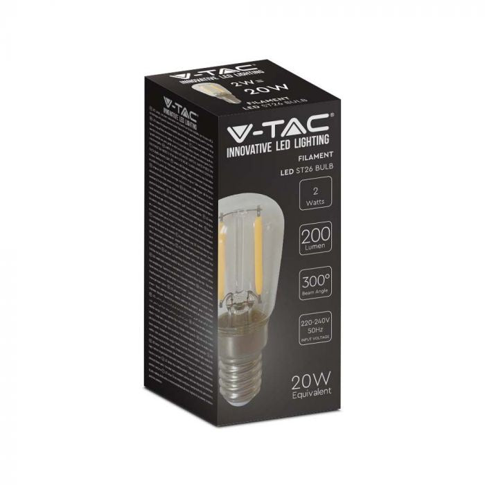 E14 2W(200Lm) LED Filament Spuldze, ST26, V-TAC, IP20, auksti balta gaisma 6500K