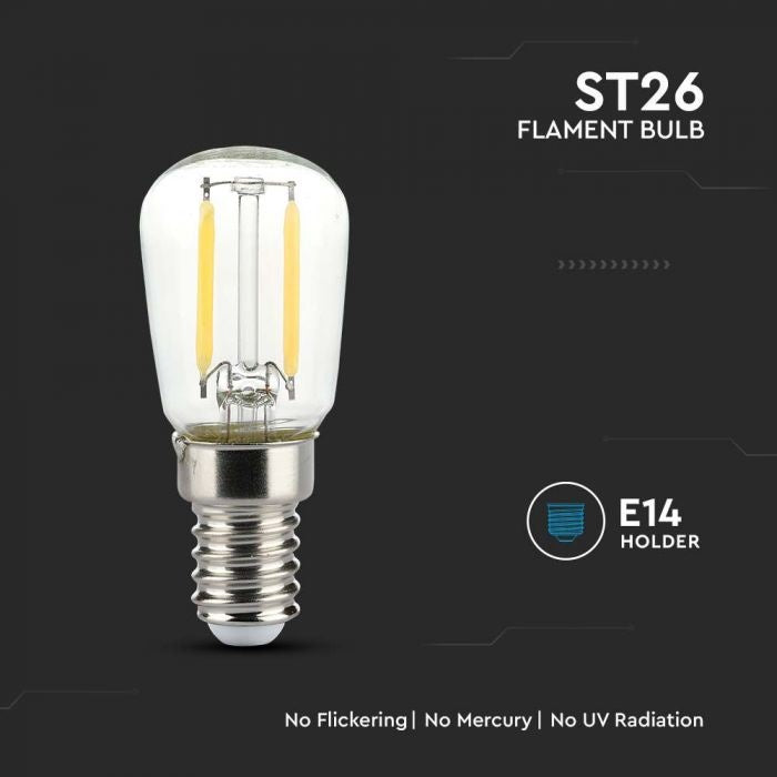 E14 2W(200Lm) LED Filament Spuldze, ST26, V-TAC, IP20, silti balta gaisma 3000K