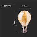 E14 4W (350Lm) светодиодная лампа накаливания AMBER, P45, V-TAC, IP20, теплый белый свет 2200K
