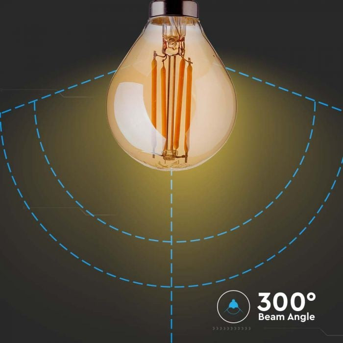 E14 4W(350Lm) LED-lampa Filament AMBER, P45, V-TAC, IP20, varmvitt ljus 2200K