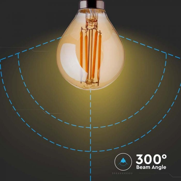 E14 4W(350Lm) LED Spuldze Filament AMBER, P45, V-TAC, IP20, silti balta gaisma 2200K