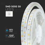 Hind 5m_4.8W(420Lm) LED lint, 30 dioodi SMD5050, veekindel IP65, V-TAC, soe valge valgus 2700K.