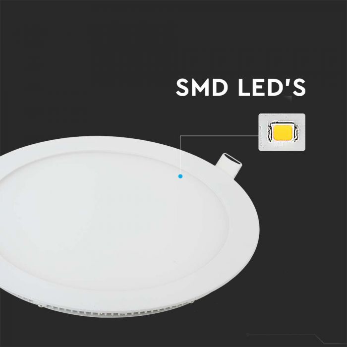 6W(490Lm) LED Premium Panel встраиваемая круглая, V-TAC, нейтральный белый 4000K, в комплекте с блоком питания