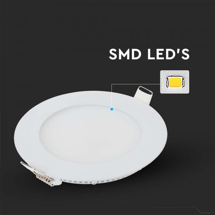 6W(490Lm) LED Premium Panel Infälld Rund, V-TAC, 6400K kallvitt ljus, komplett med strömförsörjningsenhet