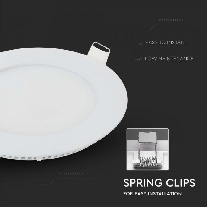 6W(490Lm) LED Premium Panel Infälld Rund, V-TAC, 6400K kallvitt ljus, komplett med strömförsörjningsenhet