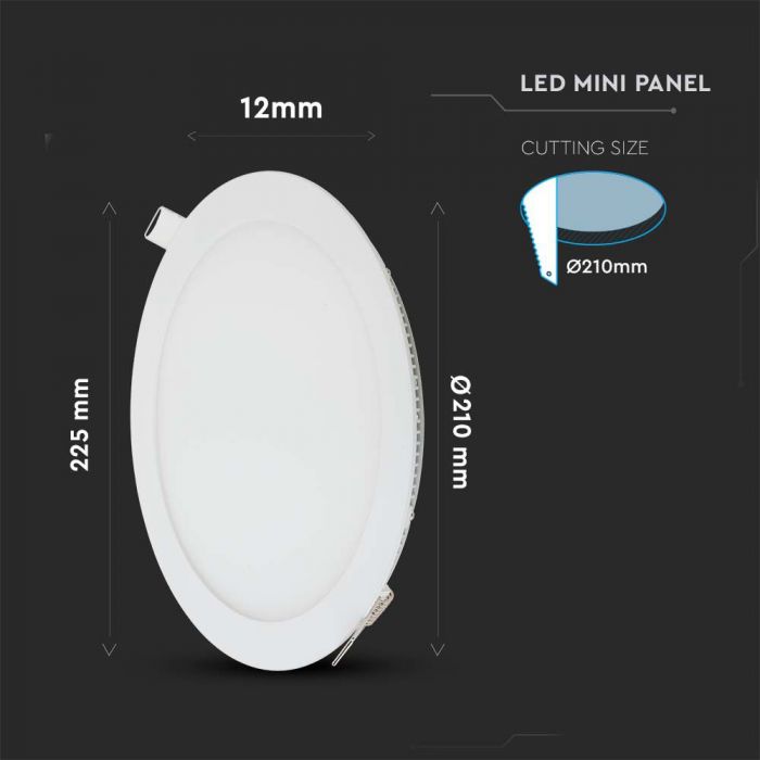 18W(1400Lm) LED Premium paneel süvistatav ümmargune, V-TAC, soe valge valgus 2700K, koos toiteplokiga.