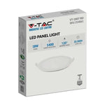 18W (1400Lm) LED paneel Premium süvistatav ümmargune, V-TAC, 4000K neutraalne valge valgus, koos toiteplokiga.