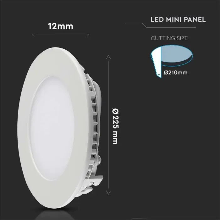 18W (1400Lm) LED paneel Premium süvistatav ümmargune, V-TAC, 4000K neutraalne valge valgus, koos toiteplokiga.