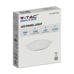 18W(1400Lm) LED Premium Panelis iebūvējams apaļš, V-TAC, auksti balta gaisma 6400K, komplektā ar barošanās bloku