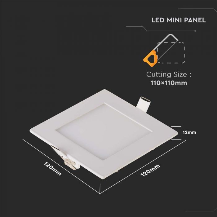 6W(490Lm) LED Premium Panel built-in square, V-TAC, cold white light 6400K, complete with power supply unit
