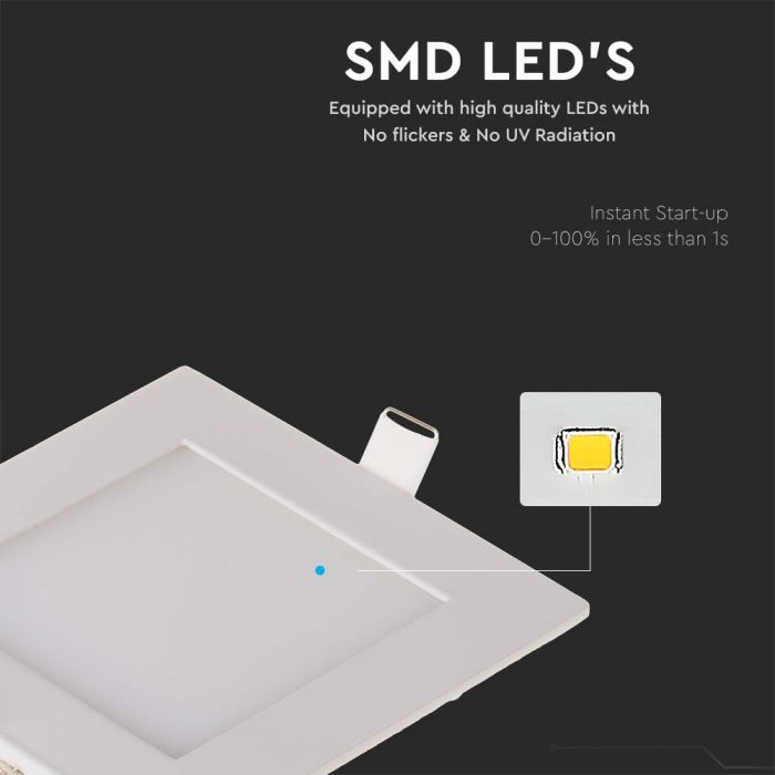 6W(490Lm) LED Premium Panel built-in square, V-TAC, cold white light 6400K, complete with power supply unit