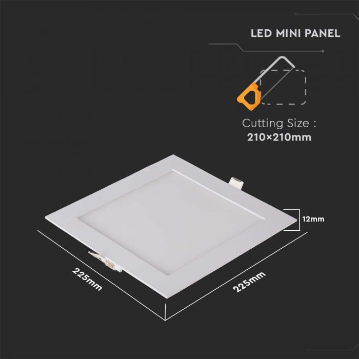 18W(1400Lm) LED Premium Panel built-in square, V-TAC, warm white light 2700K, complete with power supply unit