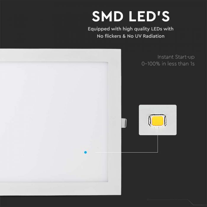 24W(2500Lm) LED Premium Panelis iebūvējams kvadrāta, V-TAC, auksti balta gaisma 6400K, komplektā ar barošanās bloku