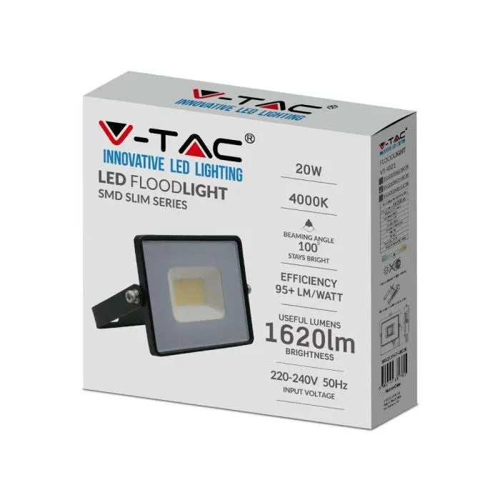 20W (1620Lm) LED Spotlight V-TAC, IP65, 5-aastane garantii, must, jaheda valge 6400K