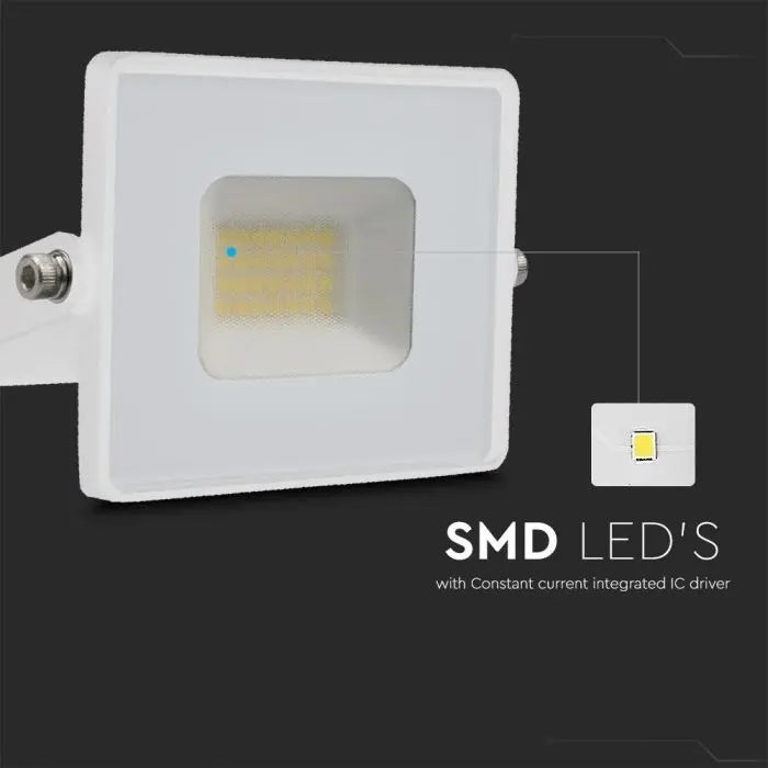 20W(1620Lm) LED prožektors, V-TAC, IP65, balts, auksti balta gaisma 6500K