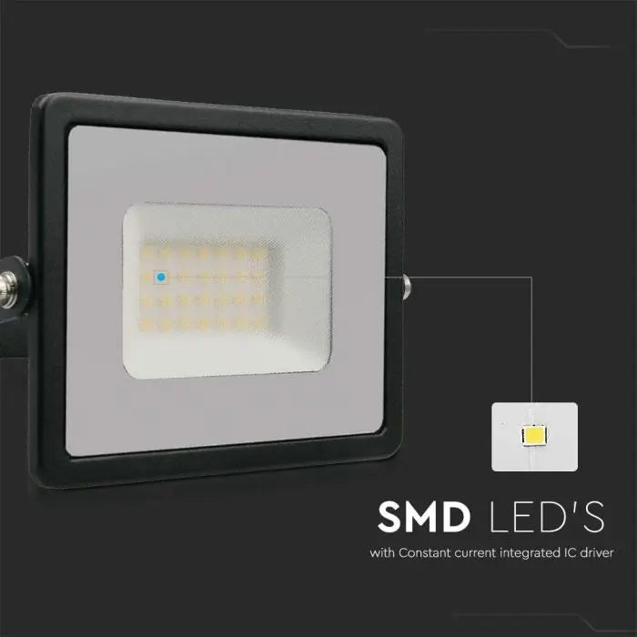 30W(2510Lm) LED Prožektors, V-TAC, IP65, melns, silti balta gaisma 3000K