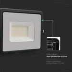30W(2510Lm) LED-strålkastare, V-TAC, IP65, svart, kallvitt ljus 406500K