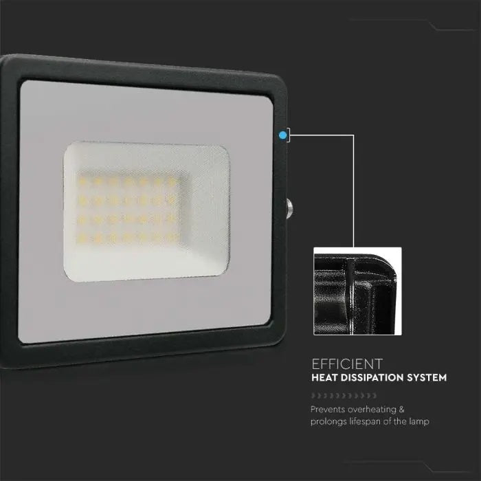 30W(2510Lm) LED-strålkastare, V-TAC, IP65, svart, kallvitt ljus 406500K