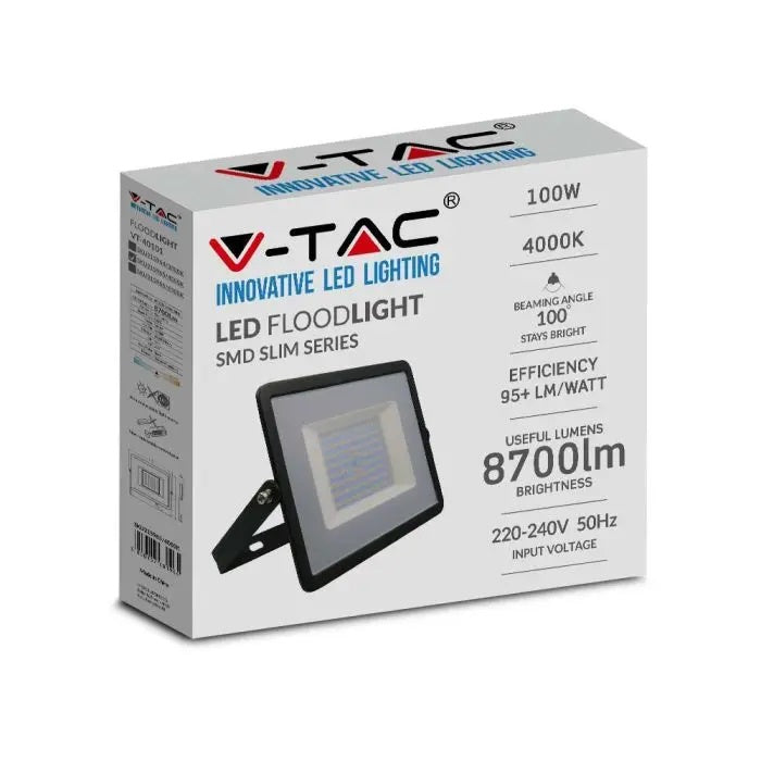 100W(8700Lm) LED Spotlight, V-TAC, IP65, black, warm white light 3000K
