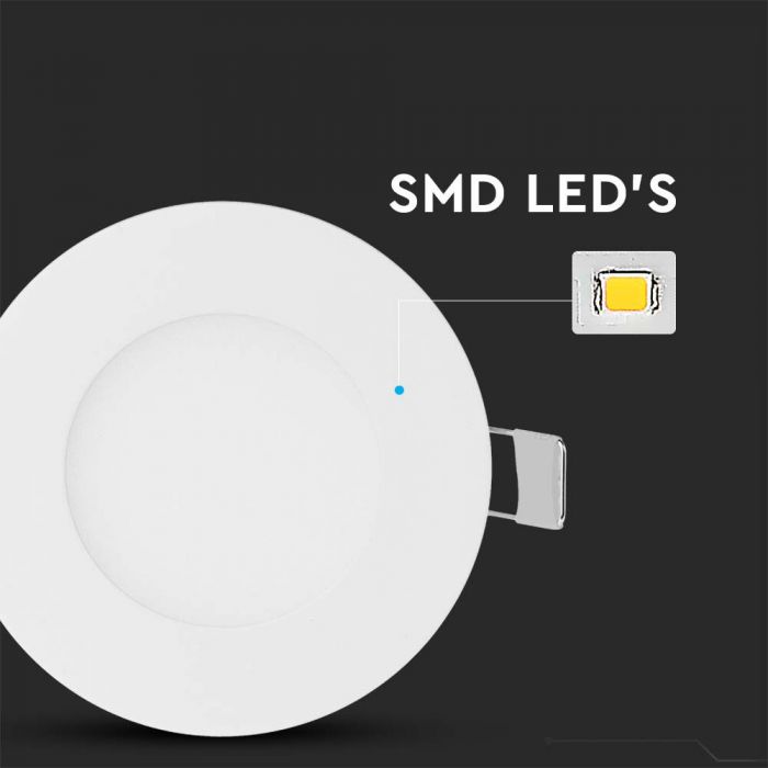 3W(130Lm) LED Panel recessed round, V-TAC, IP20, white, warm white light 2700K