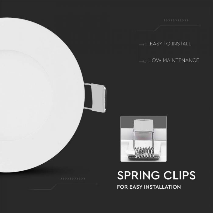 3W((130Lm) LED Panelis iebūvējams apaļš, V-TAC, IP20, balts, neitrāli balta gaisma 4000K