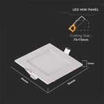 3W(130Lm) LED Panel infälld fyrkantig, V-TAC, varmvitt ljus 2700K, komplett med strömförsörjningsenhet