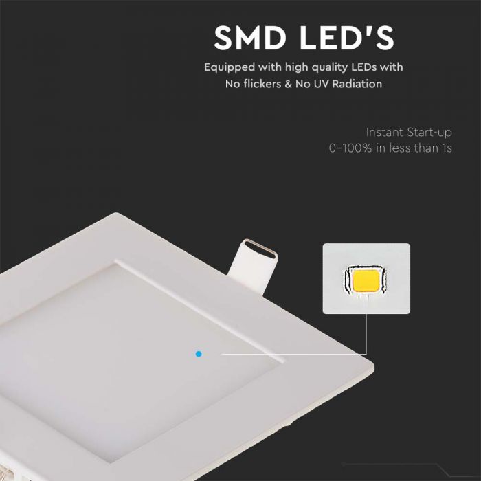3W(130Lm) LED Panel built-in square, V-TAC, warm white light 2700K, complete with power supply unit