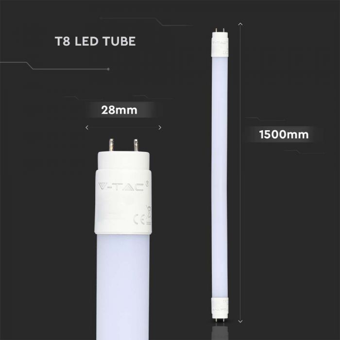 T8 20W(2100Lm) 150 cm LED V-TAC bulb, warranty 3 years, G13, IP20, neutral white light 4000K