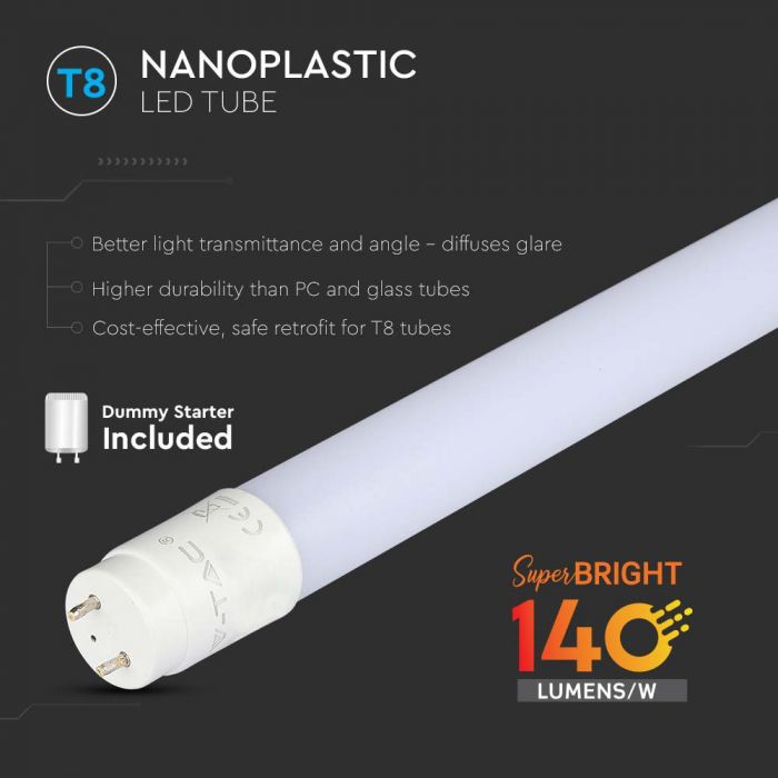 T8 7W(1120Lm) 60 cm LED V-TAC spuldze, rotējoša, garantija 5 gadi, G13, IP20, neitrāli balta gaisma 4000K