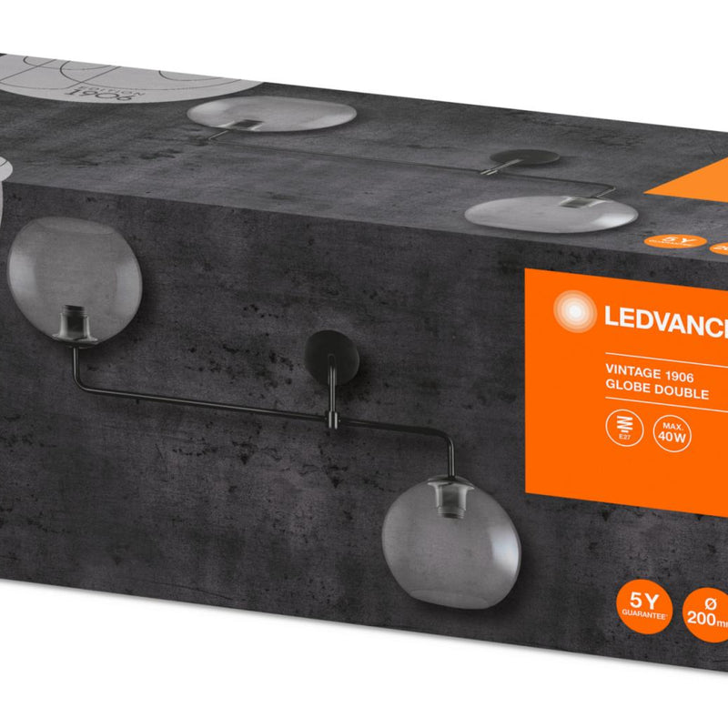 LEDVANCE VINTAGE 1906 sienas-griestu gaismeklis, E27, IP20, dūmu pelēks, stikla