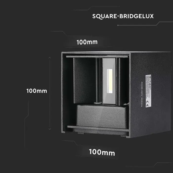 SUPERAKCIJA_5W(700Lm) LED BRIDGELUX sienas gaismeklis, V-TAC, IP65, melns, kvadrāta, silti balta gaisma 3000K