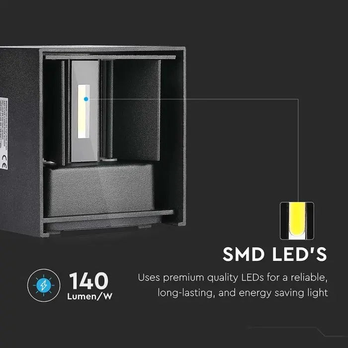 Настенный светильник LED BRIDGELUX, V-TAC, IP65, черный, квадратный, теплый белый 3000K