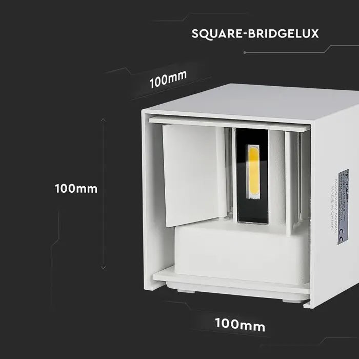 SUPERAKCIJA_5W(700Lm) LED BRIDGELUX sienas gaismeklis, V-TAC, IP65, balts, kvadrāta, silti balta gaisma 3000K