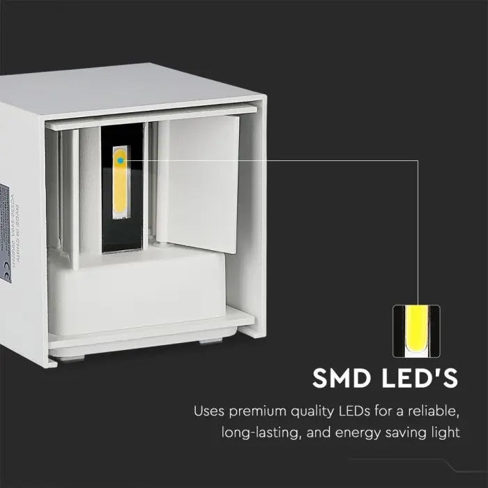 SUPERAKCIJA_5W(700Lm) LED BRIDGELUX sienas gaismeklis, V-TAC, IP65, balts, kvadrāta, silti balta gaisma 3000K