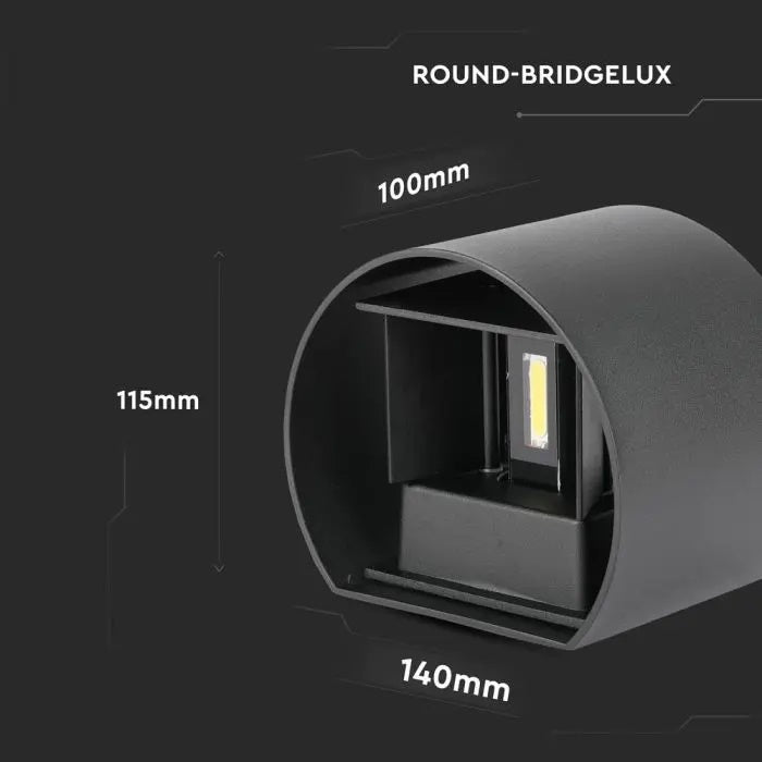5W(700Lm) LED BRIDGELUX sienas gaismeklis, V-TAC, IP65, melns, apaļš, silti balta gaisma 3000K
