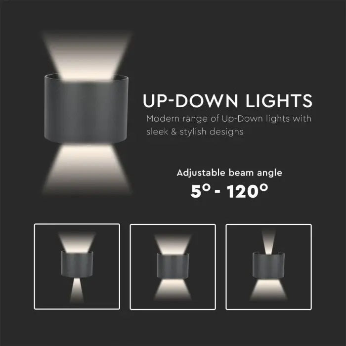 5W(700Lm) LED BRIDGELUX wall lamp, V-TAC, IP65, black, round, neutral white light 4000K