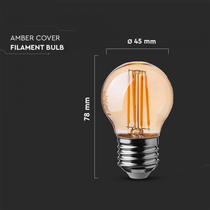 E27 4W(400Lm) LED Filament Bulb, G45, IP20, V-TAC, warm white light 2200K