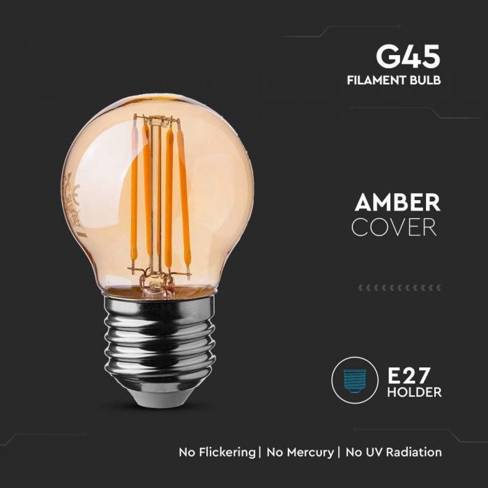E27 4W (400Lm) светодиодная лампа накаливания, G45, IP20, V-TAC, теплый белый свет 2200K