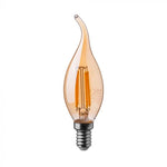 E14 4W(350Lm) LED Filament Bulb, IP20, стекло, форма свечи, янтарь, V-TAC, теплый белый свет 2200K