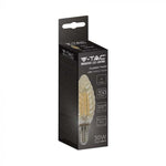 E14 4W(350Lm) LED Filament Bulb, IP20, стекло, рифленая, форма свечи, янтарь, V-TAC, теплый белый свет 2200K