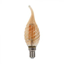 E14 4W(350Lm) LED Filament Bulb, IP20, glass, grooved, candle shape, amber color, V-TAC, warm white light 2200K