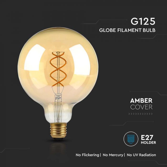 E27 4.8W(300Lm) LED lambipirn AMBER, G125, V-TAC, soe valge valgus 1800K