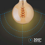 E27 4,8W (300Lm) LED-lampa Filament AMBER, V-TAC, G95, varmvitt ljus 1800K