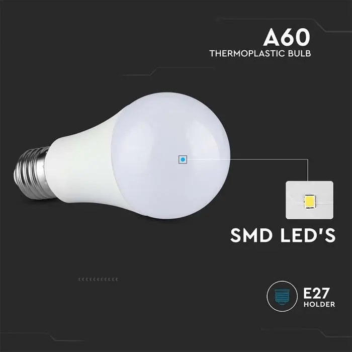 E27 8.5W(806Lm) светодиодная лампа, V-TAC, A60, IP20, теплый белый свет 3000K