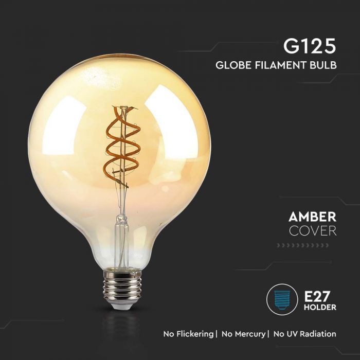 E27 6W(400Lm) LED Bulb Filament Retro, G125, V-TAC, warm white light 1800K