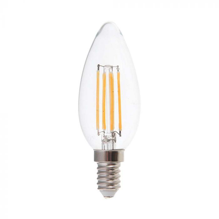 E14 6W(600Lm) LED-lampa Filament, ljusformad, V-TAC, varmvitt ljus 3000K
