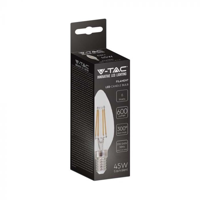 E14 6W(600Lm) LED hõõglamp, küünlakujuline, klaasist, IP20, neutraalne valge valgus 4000K