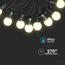 5m 0.5W/лампа (480Lm) 10 LED string, V-TAC, IP44, 270°, теплый белый свет 3000K