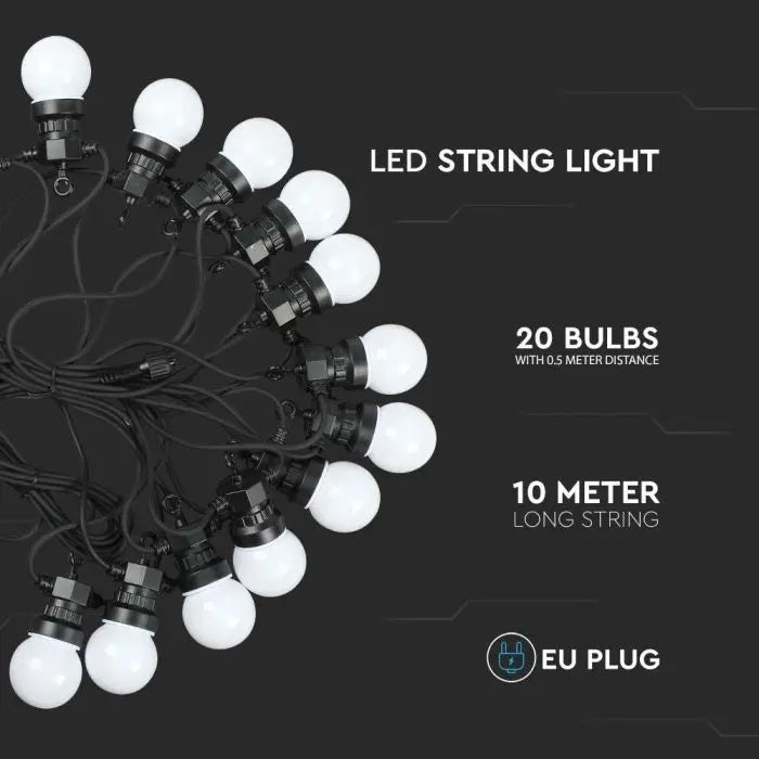 SALE_10m 0.5W/лампа (960Lm) LED, V-TAC, IP44, 270°, теплый белый свет 3000K