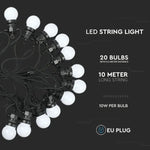 10m 0.5W/pirn (480Lm) 20 LED string, V-TAC, 24V, IP44, 270°, jaheda valge valgus 6000K